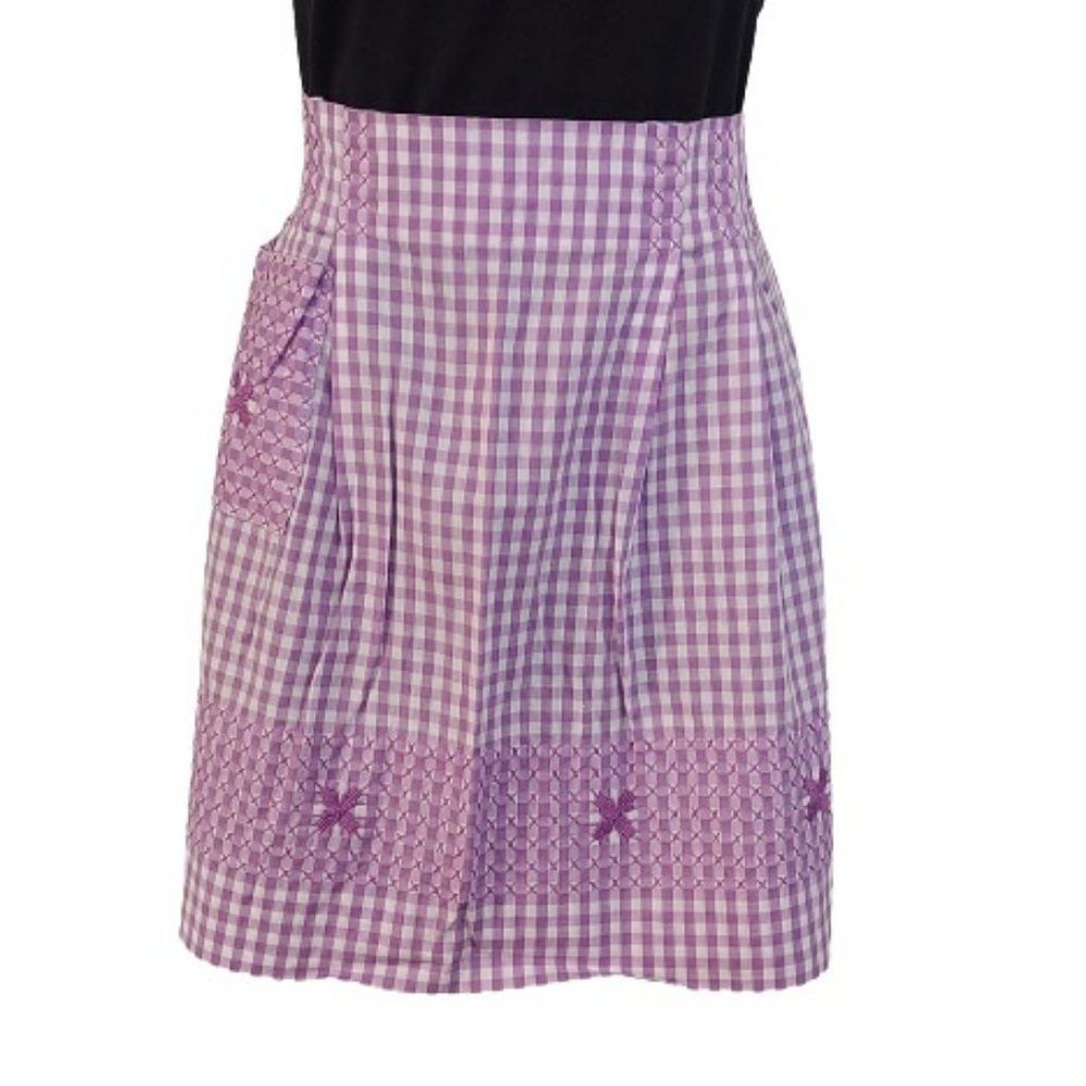 Vintage Homemade Embroidered Gingham Half Apron, Purple